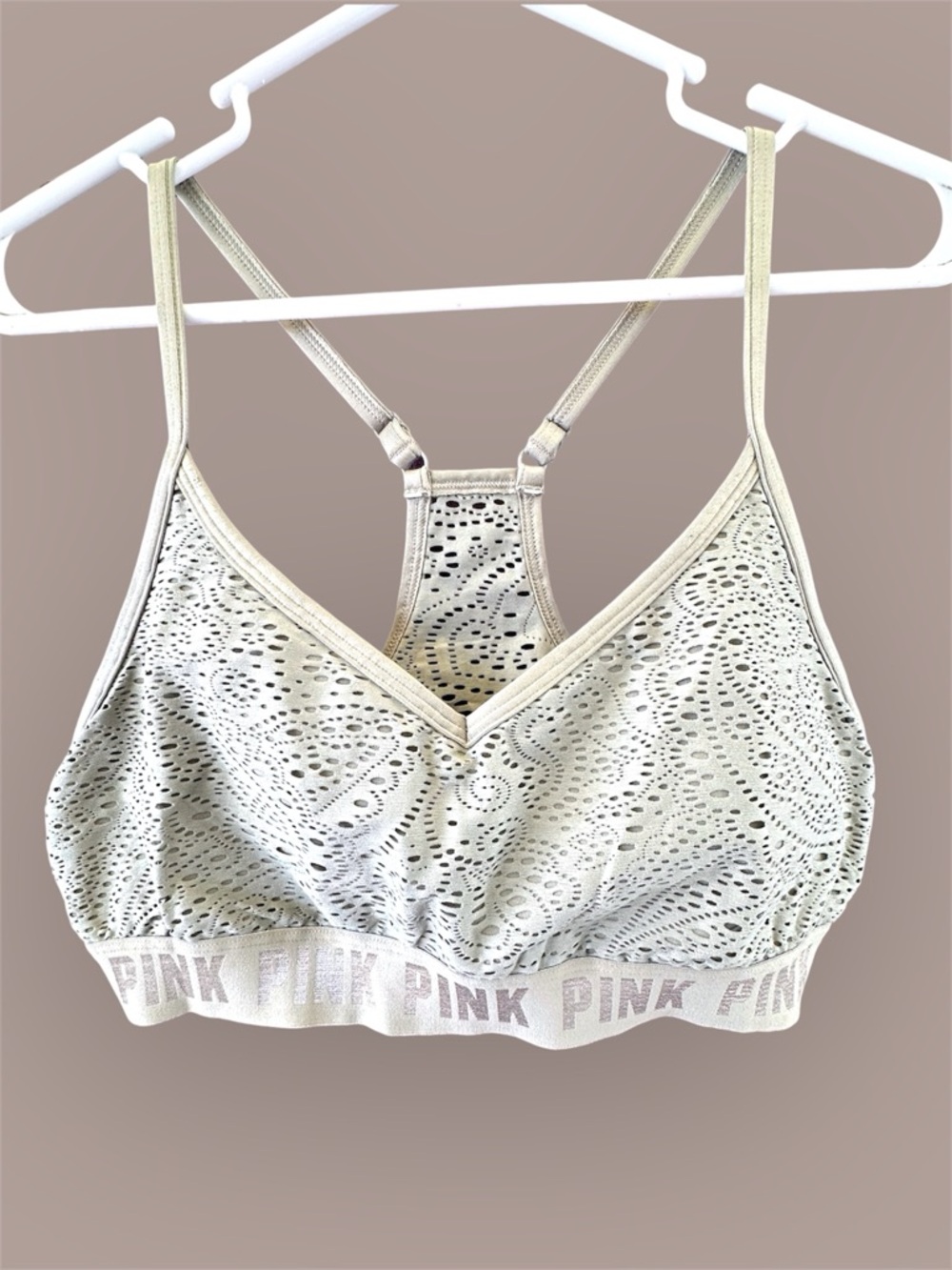 PINK Victoria's Secret Cream Eyelet Lace Racerback Bralette